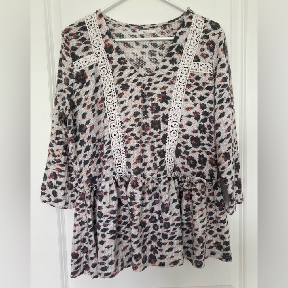 Maurice’s Babydoll Boho Feminine Floral Blouse with Lace Women’s XL